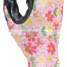 China Comfortable Breathable Flower Print Garden Nylon Shell Nitrile Work Gloves Wholesale thumbnail-3