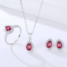 The Platinum Gold Plated 925 Sterling Silver Jewelry Set Rings Inlay Water Drop Sapphire thumbnail-4