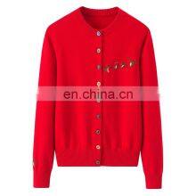 Custom 100% Cashmere Women's Button Knitted Cardigan New Casual Logo Design Crew Neck Single Breasted Closure Animal Winter thumbnail-1
