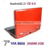 7 Inch Mini Laptop Tablet With Android 8650 256MB 800MHZ 2.2 OS WiFi
