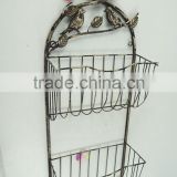 Antique white wire basket retaining wall shelf