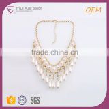 N74438I01 STYLE PLUS shiny gold plate latest design white stone necklace set pearl chain necklace designs for woman