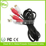 5m 15ft Twin Phono Extension Cable gold Dual Male to Female RCA Sockets EXTENSION CABLE