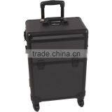 Black Texture Professional Aluminum Rolling Cosmetic Case Makeup 4-Wheel Trolley thumbnail-2