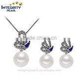 perfect round 7.5-8mm wedding simple braidal jewelry natural 925 sterling pearl silver set
