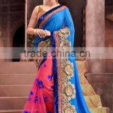Blue Chiffon On Net Saree thumbnail-1