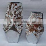 Cast Aluminum Vase With Enamel in White and Copper Shade