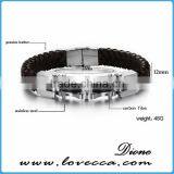 Wholesale Stainless Steel Charm pu Leather Bracelet Man thumbnail-2