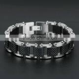 Modern Sleek Silicone Mens Bracelet 316L Stainless Steel Motocycle Biker Bicycle Chain Link Bracelets thumbnail-1