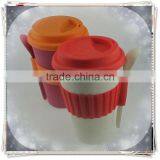 Take Away Coffee Cup Mug With Lid Biodegradable Bamboo Fiber Mug With Silicon Sleeve thumbnail-4