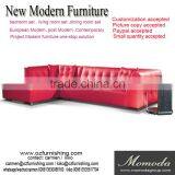 JR8047 100% Top Grain Cow Red Leather Sofa Low Back Fashionable Contemporary Couch thumbnail-1