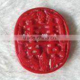 Wholesale 30-40mm Oval Red Flower Chinese Alphabet Carved Natural Coral Pendant thumbnail-1