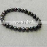 6-7mm Black Near Round Freshwater Pearl Bracelet thumbnail-2