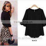 XXXL 4XL 5XL Plus Size Women Clothing Flare Sleeve Feminine Chiffon Blouse Korean Fashion Blusa Feminina 2015 Summer Black Red thumbnail-2