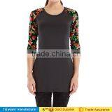 2016 Cheap Casual O Neck 3/4 Sleeve Floral Raglan T-shirt Tee Tops for Women thumbnail-3