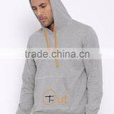 Grey Melange Hooded Sweatshirt For Man Customizable Attached Hood With Drawstring Fastening Hoody Printed Kangaroo Front Patch thumbnail-3
