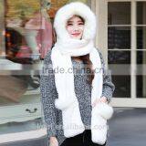 High Quality Hot Sales Type Women Hat Winter Soft With Long Scarf Mittens Ski Attached Gloves Faux Fur Hood thumbnail-3