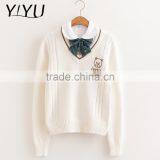 Korea Style Girl White Sweet V-neck High School Uniform Pullover Sweater thumbnail-3