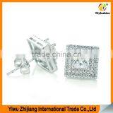 Double Row Diamond Set Square Zircon Platinum Plating Zircon Stud Earrings thumbnail-4