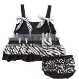 Wholesale Zebra Black White Ruffle Sun Suit Set Infant Boutique Clothing Sets Baby Girl Clothes Outfits thumbnail-1