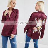 New Fashion Blouse Women Floral Embroidered Satin Women Blouse thumbnail-1
