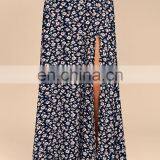 Navy Blue Floral Print Long Maxi Skirt 2017 thumbnail-4