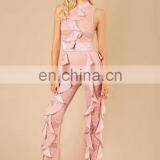 Fashion New Designs Sleeveless Ruffle Front Lace Black Rompers Jumpsuits for Women 2017 thumbnail-3