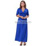 Hanna Nikole Women's Solid Color Plus Size 3/4 Sleeve V-Neck Blue Evening Party Dress HN0023-3 thumbnail-2