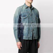 YIHAO Wholesale OEM Custom Button up Denim Blue Men Color Block Jacket thumbnail-3