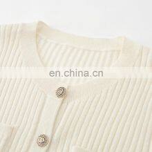 Wholesale Rib Knitted Round Neck Sweater Women's Button Down Cashmere Cardigan thumbnail-5