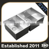 New Style Square Edge Double Bowl Stainless Steel Undermount Sink With Drainboard