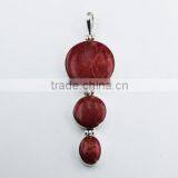 Hinged Sterling Silver Mixed Cut Red Sponge Coral Pendant thumbnail-1