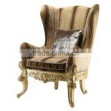 Living Room Fabric Armchair European Style Wood Frame Hand Carved Wing Chair thumbnail-1