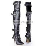Over the Knee Lace up Boots Front Round Metal Embelished Thigh High Boots Cut Out Knee High Gladiator Boots thumbnail-1