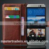 Original Fashion 64 Grain Stand Wallet Flip PU Leather Case With Card Slot For HTC One M9 MT-3459