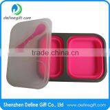 BPA Free Eco Pink or Blue Folding Silicone Compartment Lunch Box thumbnail-3