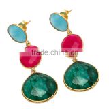 Dyed Emerald/Fuchsia/Blue Chalcedony Gemstone Earrings