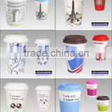 Double Wall BPA Free Ceramic Coffee Cup With Colorful Silicone Sleeve and Lid thumbnail-6