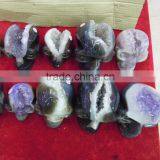 Natural Amethyst Quartz Crystal Agate Geode Human Skull Head Carving Best Gift for Christmas thumbnail-4