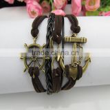 MYLOVE 2014 Fashion Jewelry Wrap Charm Genuine Leather Bracelet with Braided rope Unisex for Men Women MLCN027