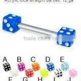 Acrylic Dice Straight Barbell Tongue Bar Body Piercing Jewelry thumbnail-1