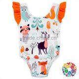 Aqua Floral Pink Flutter Sleeve Hot Little Baby Girls Summer Rompers thumbnail-6