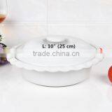 10" Round White Ceramic Cookware With Lid thumbnail-2