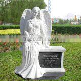 Stone Carvings and Sculptures Hand Carved White Angel Gardening Marble for Cemetery