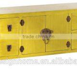 YELLOW ORIENTAL WOODEN CABINET W/2 DOORS & 8 DRAWERS thumbnail-1