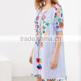 Bohemian Clothing Vertical Striped Embroidered Tassel Hem Pom Pom Dress New Model Girls Dress HSd5212 thumbnail-4