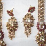GOLD Plated Polki Kundan Long Necklace EARRING Set thumbnail-3