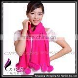 CX-B-P-42A Rabbit Fur Pom Pom Decoration Women Pashmina Scarf thumbnail-1