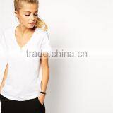 OEM Service 100% Cotton v Neck Short Sleeve Women t Shirt Plain no Brand T-shirt thumbnail-4