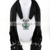 Vintage Turquoise Butterfly Pendant Jewelry Scarves High End Women Long Jewelry Scarves Solid Light Blue Jewelry Scarves thumbnail-3